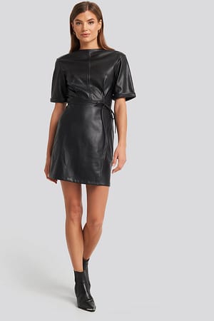 Black Soft PU Mini Dress