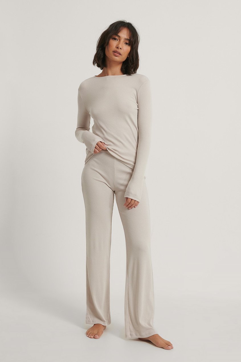 Essentials Bequeme Sets | Soft Ribbed Wide Basic Pants - OH34850