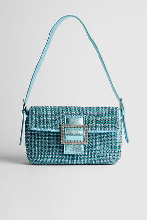 Aqua Blue Sparkling Buckle Baguette Bag