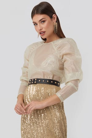 Gold Sparkling Gathered Sleeve Blouse