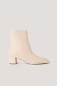 Beige Squared Slanted Toe Low Boots