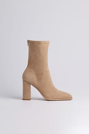 Beige Squared Toe Soft Ankle Boots