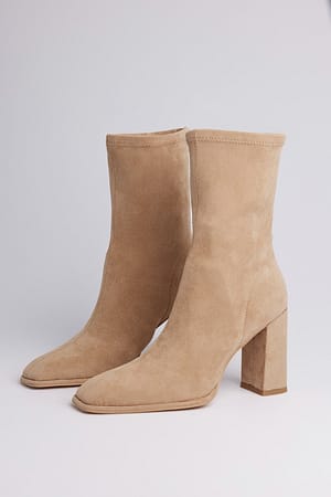 Beige Squared Toe Soft Ankle Boots
