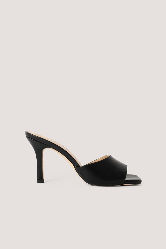 Squared Toe Stiletto Mules Black