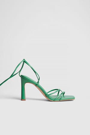 Green Squared Toe Strappy Heels