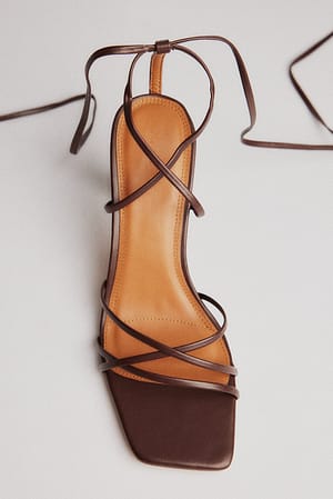Brown Squared Toe Strappy Heels