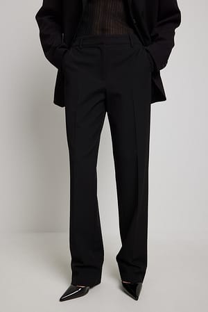 Black Pantalón de traje recto de cintura media
