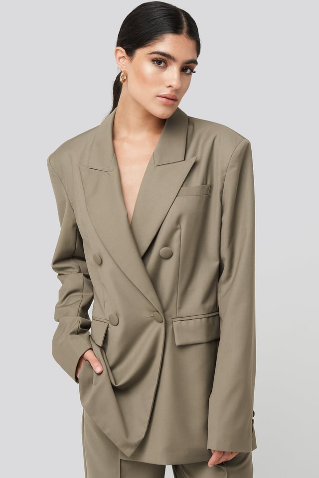 Straight Double Breasted Blazer Dark Sand