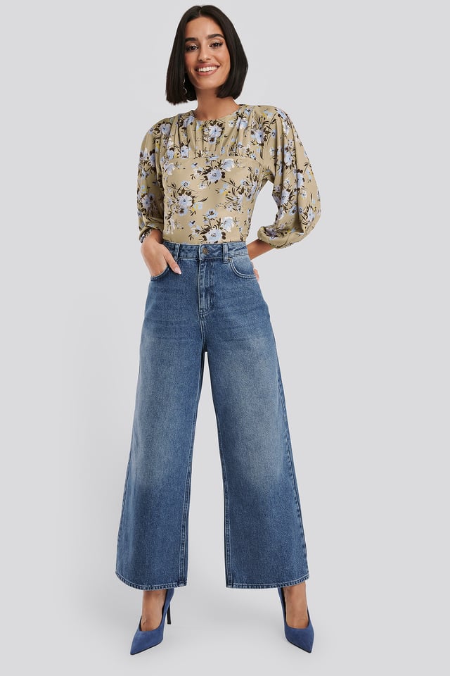 Straight Fit Cropped Jeans Mid Blue Wash