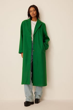 Green Straight Fit Long Coat