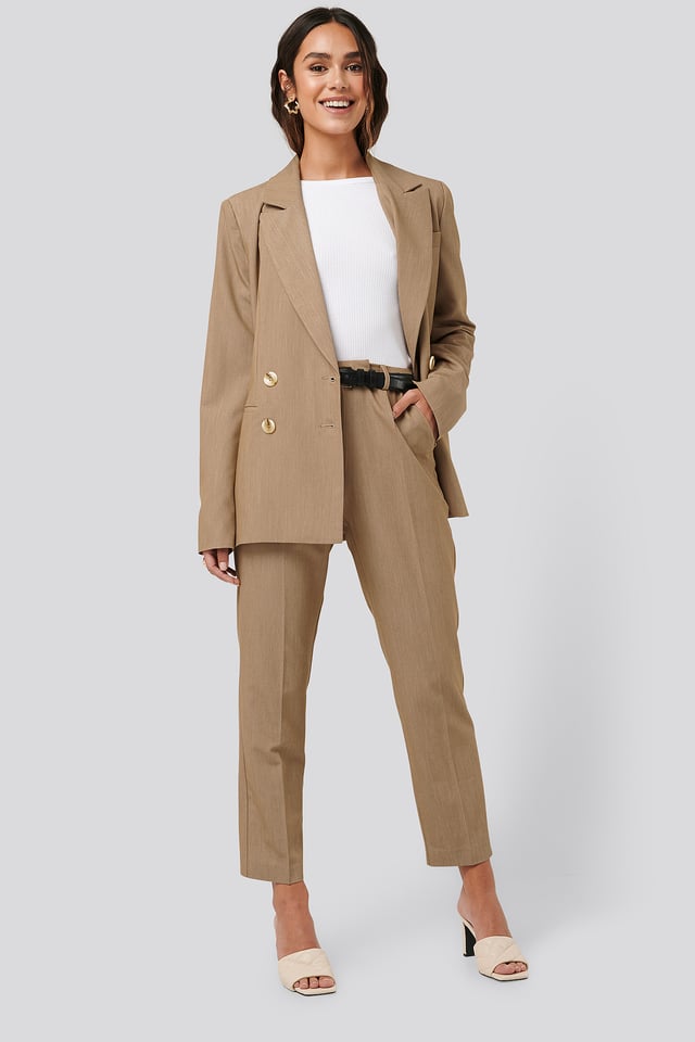 Straight Fit Suit Pants Beige Melange