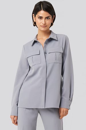 Dusty Blue Straight Fitted Overshirt