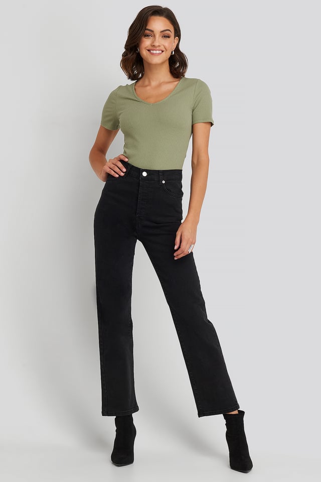 Straight High Waist Jeans Black