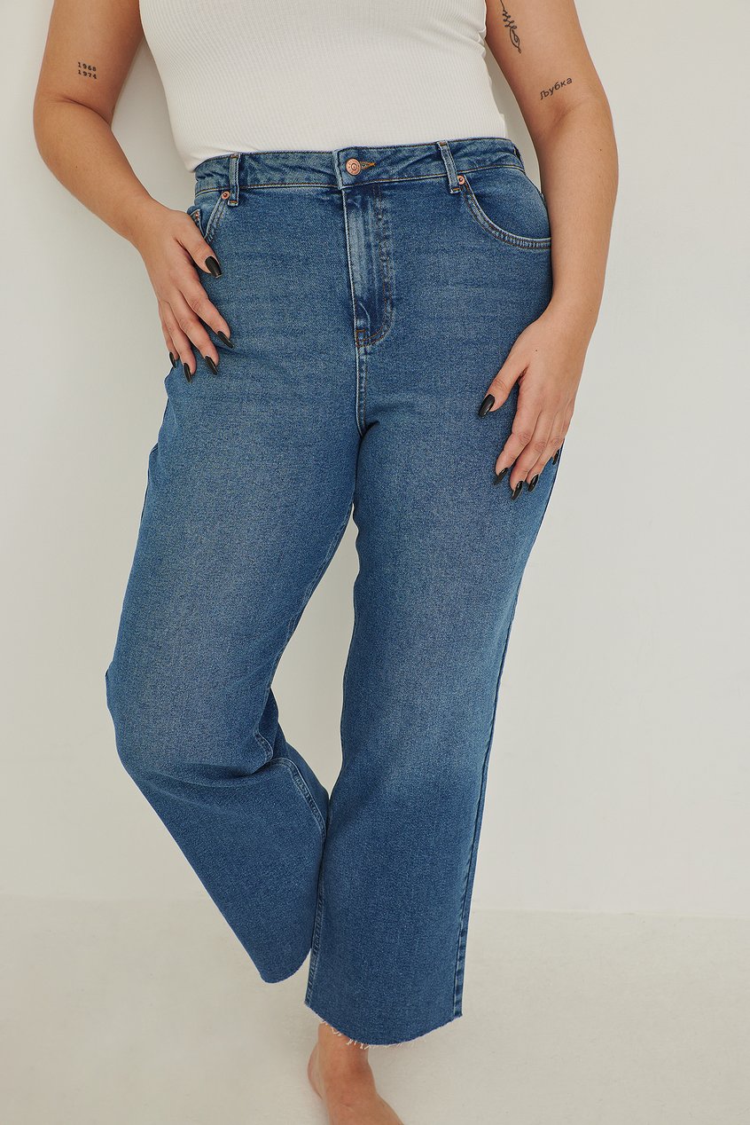 Große Größen Jeans mit geradem Bein | Organische gerade geschnittene Jeans mit hoher Taille - QC44551