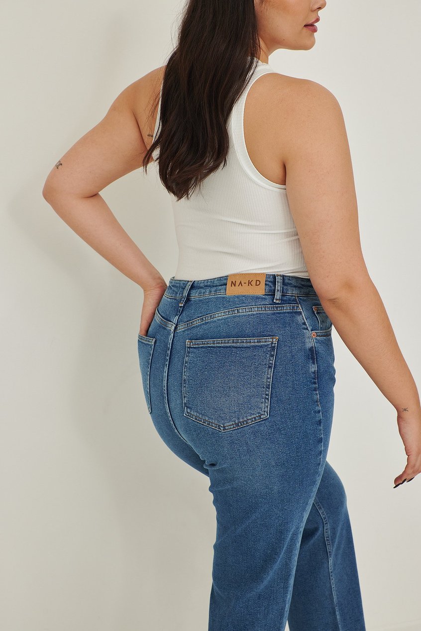 Große Größen Jeans mit geradem Bein | Organische gerade geschnittene Jeans mit hoher Taille - QC44551