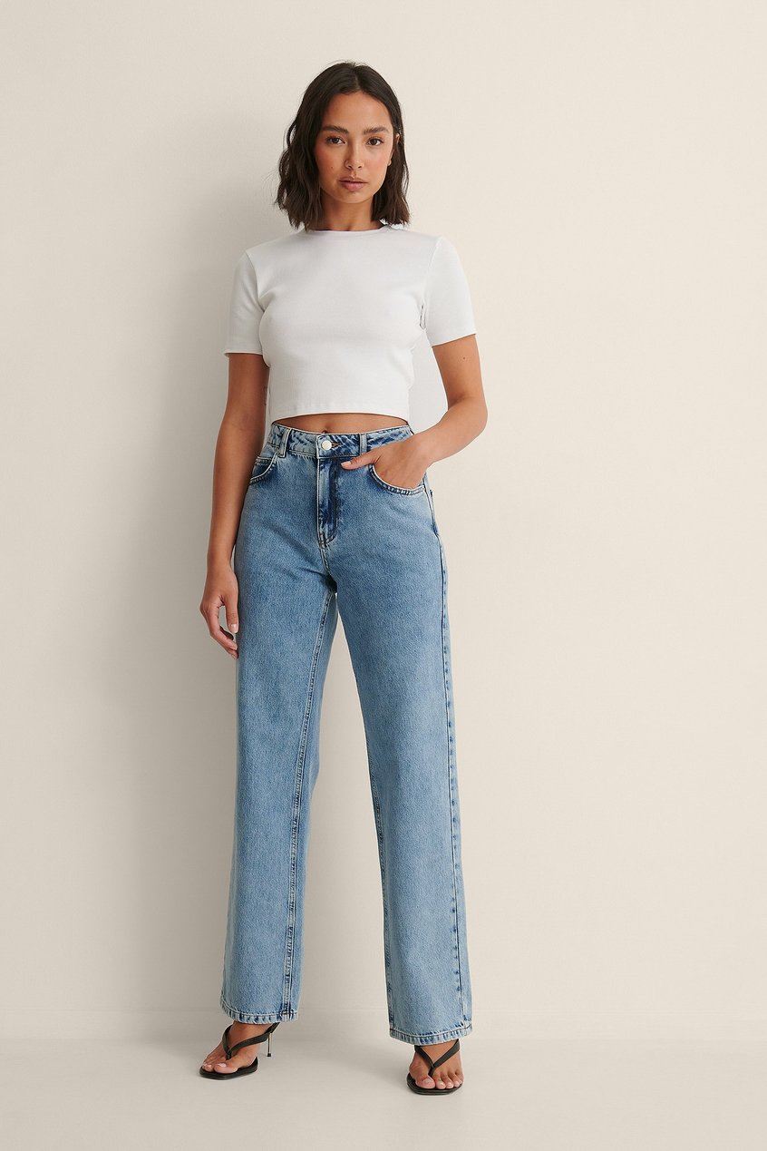 Jeans Jeans mit geradem Bein | Organische gerade geschnittene Jeans mit mittlerer Taille - YI91837
