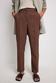 Brown Pantaloni dritti eleganti con vita media in tessuto riciclato