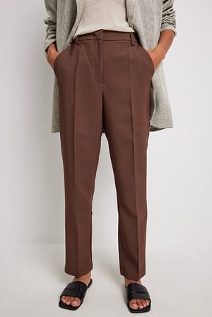 Brown Straight Mid Waist Suit Pants