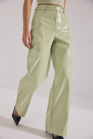 Slate Green Straight Shiny Long Trousers