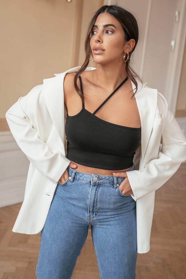 Jerseytoppi Ohuilla Olkaimilla Black