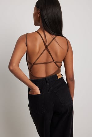 Brown Strappy Back Detailed Bodysuit