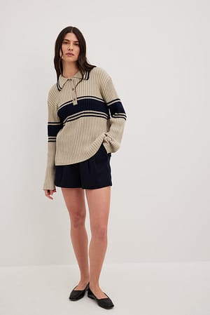 Stripe Knitted Polo Sweater Outfit