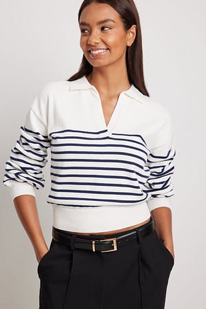 Striped Collar Knitted Sweater Stripe | NA-KD