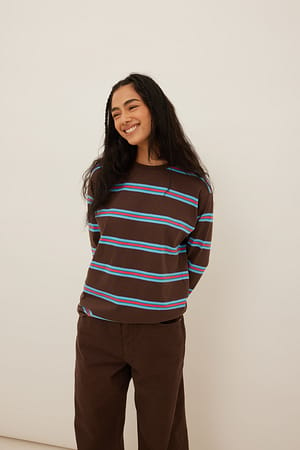 Brown Stripe T-skjorte med lange ermer