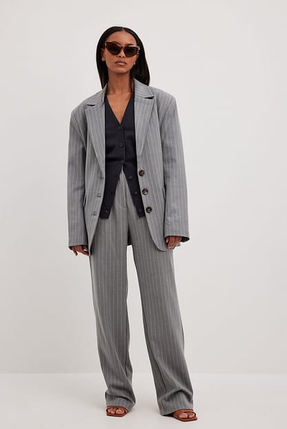 Grey Stripe Striped Oversized Blazer