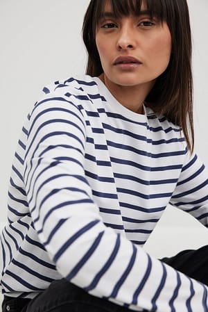 White/Navy Striped Oversized Long Sleeved Top