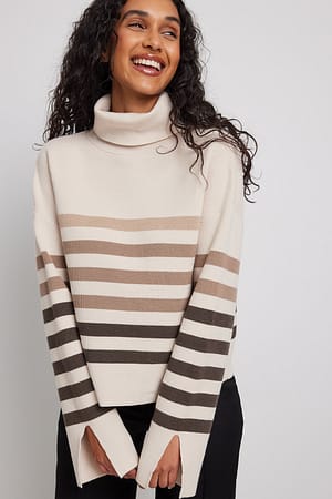 Beige Oversized stribet sweater