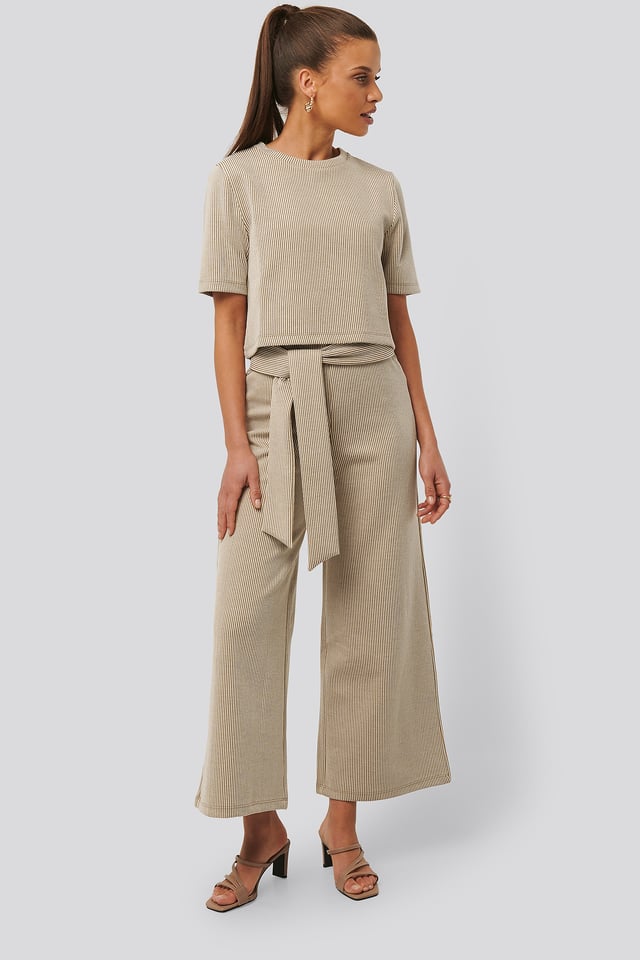 Striped Ribbed Pants Beige/White Stripe