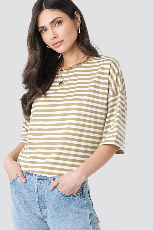 Striped Oversized Viscose Tee Beige