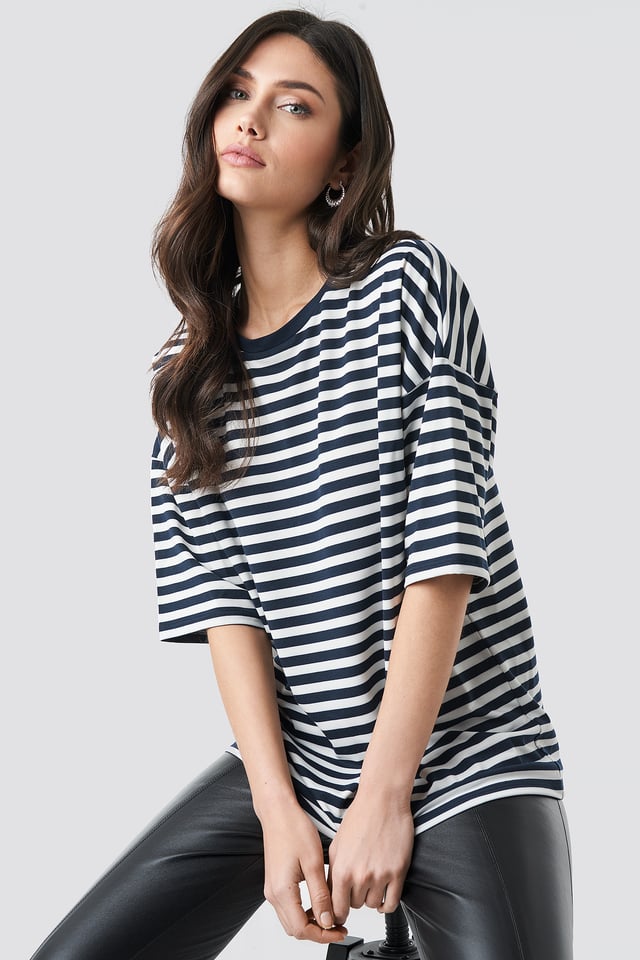 Striped Oversized Viscose Tee Navy
