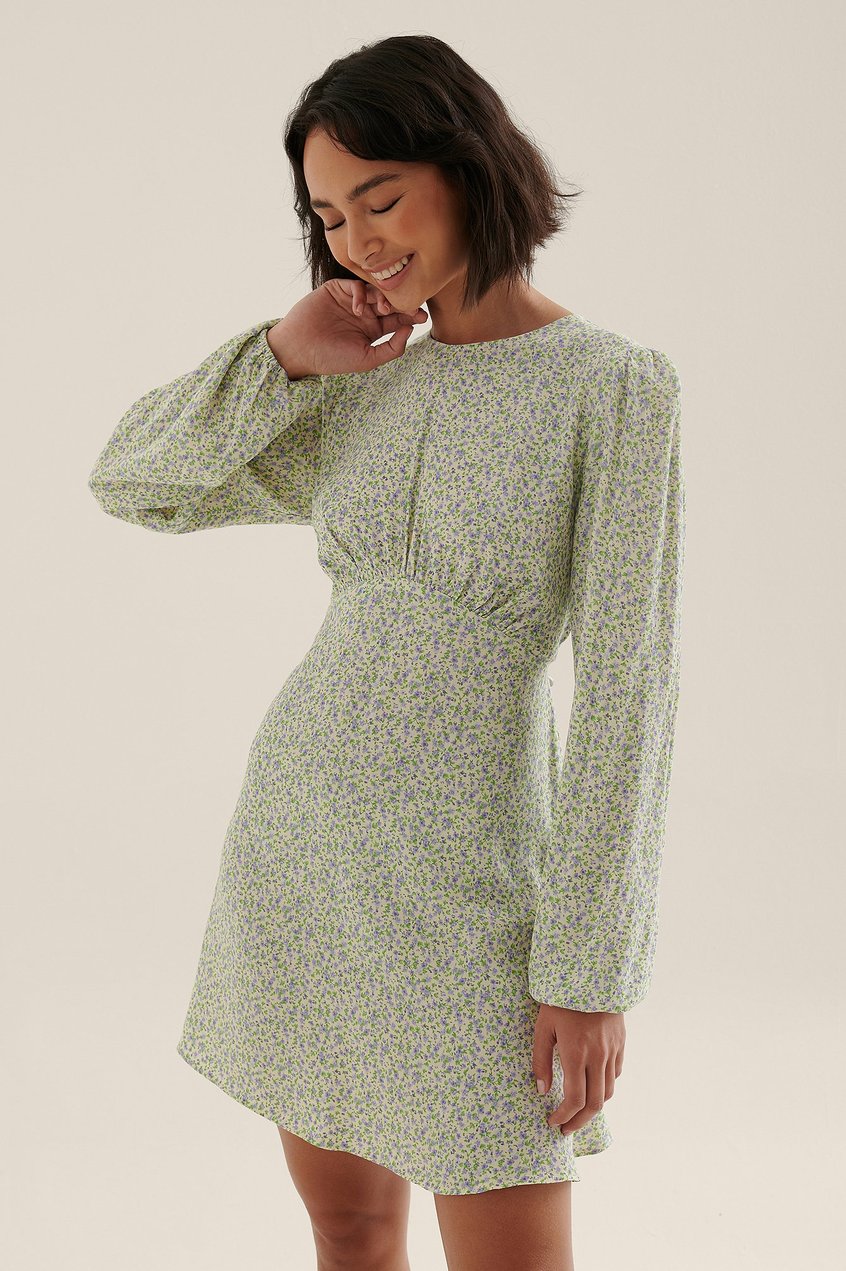 Kleider Print Kleid | Minikleid mit gebogener Taille und rundem Ausschnitt - XZ17750