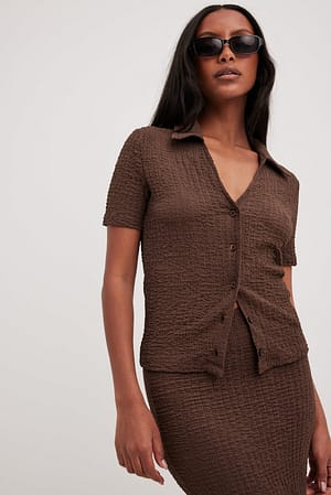 Brown Structure Collar Top
