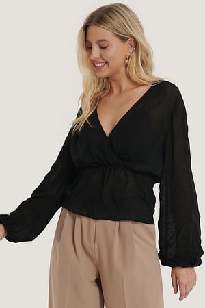 Black Structure Shirred Blouse
