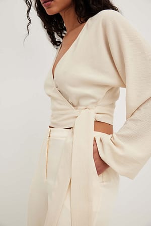 Cream Structured Wrap Front Blouse