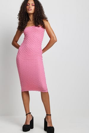 Pink Structured Bandeau Midi Dress