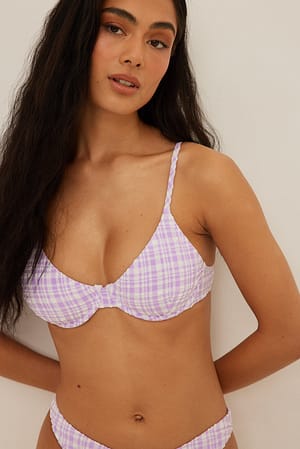 Lilac/White Structured Check Bikini Bra