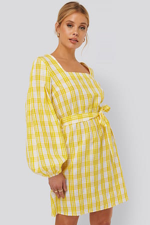 White/Yellow Structured Check Dress