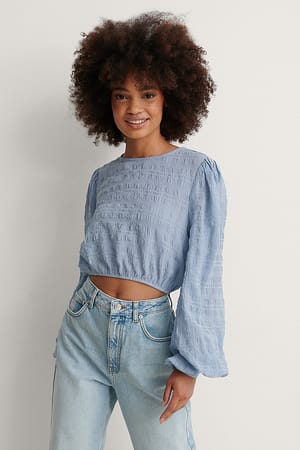 Dusty Blue Structured Cropped LS Blouse