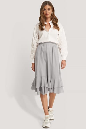 Light Grey Structured Flounce midi skirt