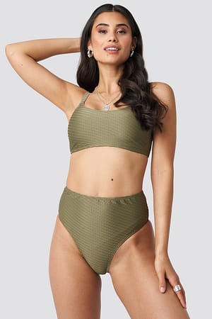 Khaki Maxi Bikini-Höschen mit hoher Taille