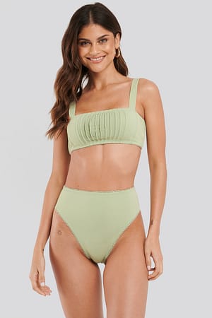 Dusty Green Structured Lace Edge High Waist Bikini Panty