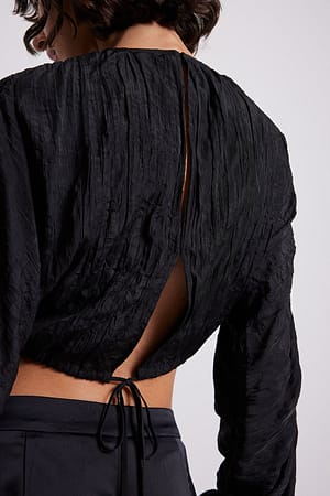 Black Structured Long Sleeve Tie Blouse