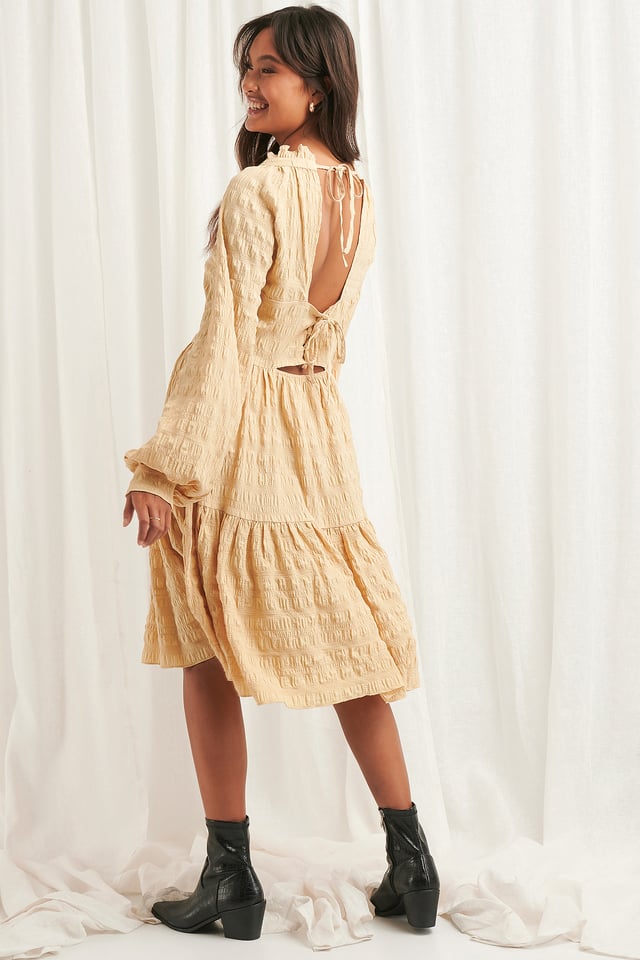 Structured Open Back Dress Beige