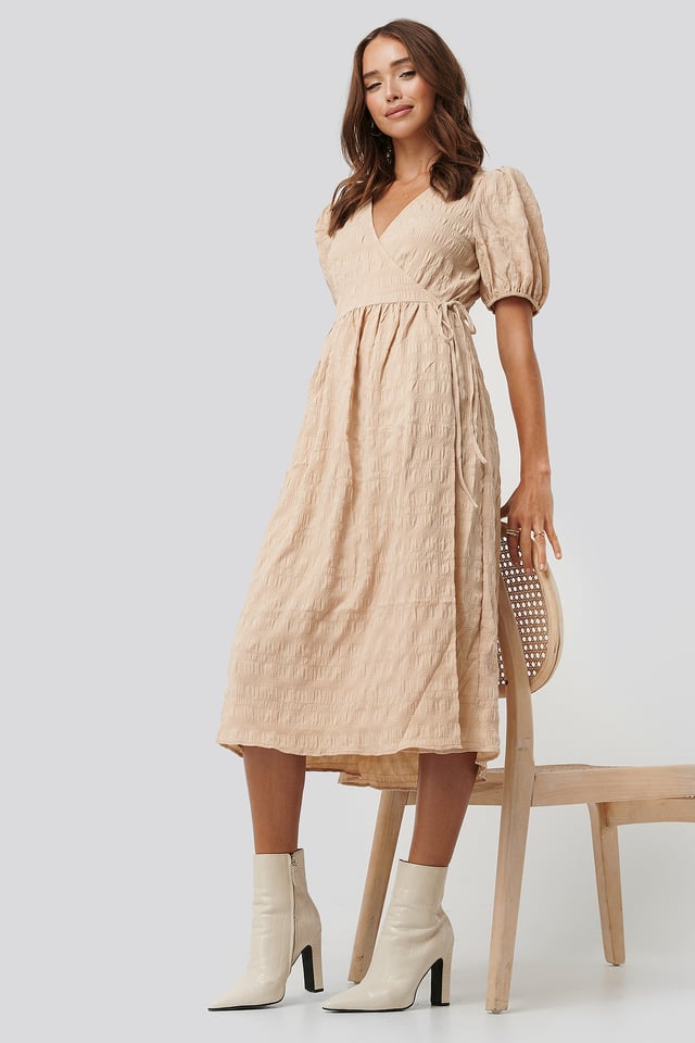 Structured Overlap Midi Dress Beige