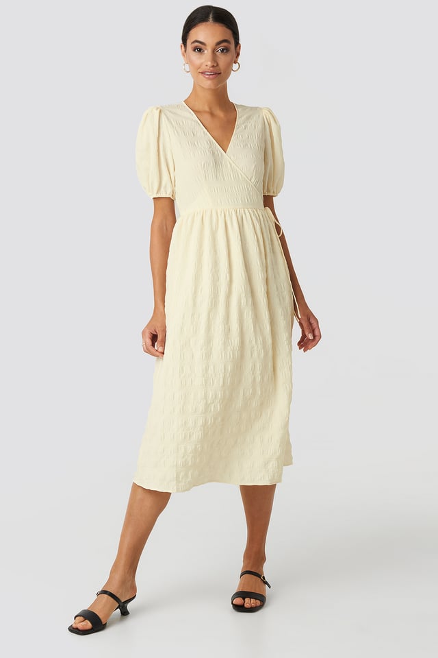 Structured Overlap Midi Dress Cream