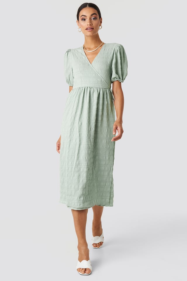 Structured Overlap Midi Dress Dusty Green